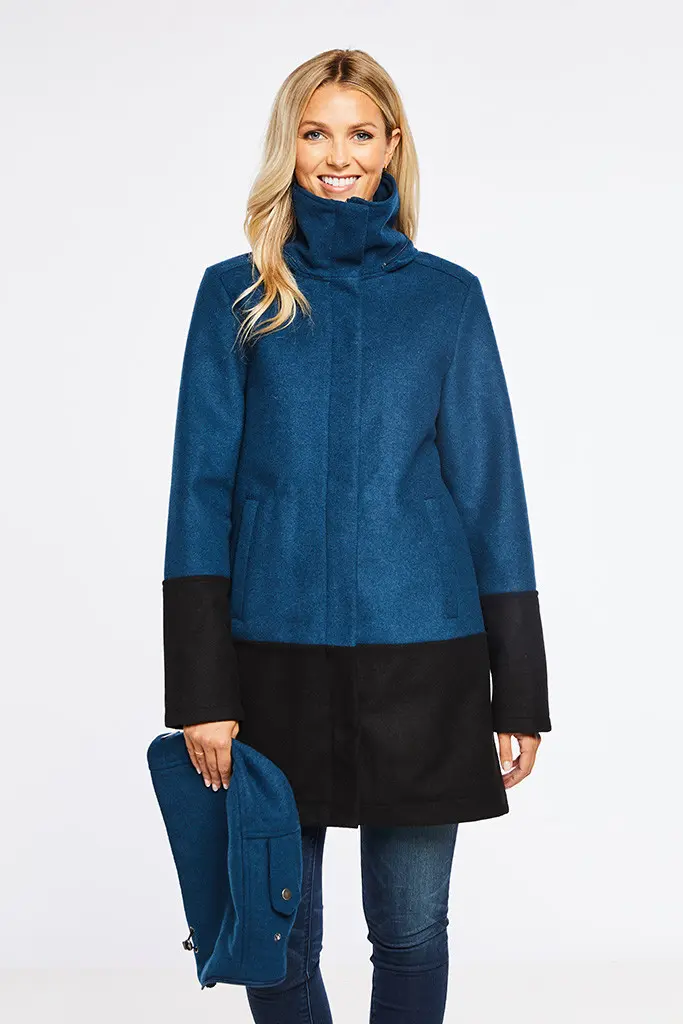 Kendra Deep Teal/Black Waterproof Winter Coat hood off